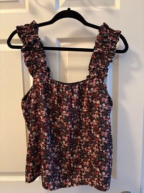 Nordstrom Melrose and Market Black Floral Ruffle-Strap Camisole